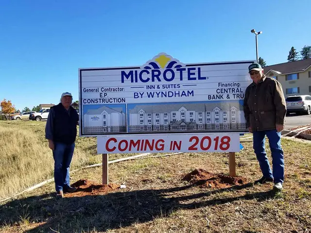 Coming soon hotel construction sign with customers