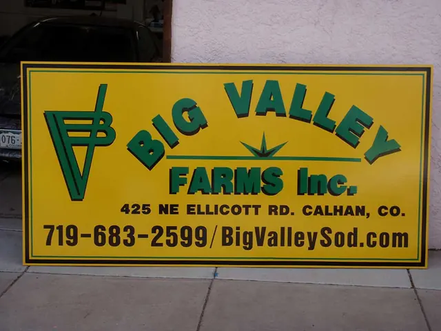 Big Valley Farms yellow business sign