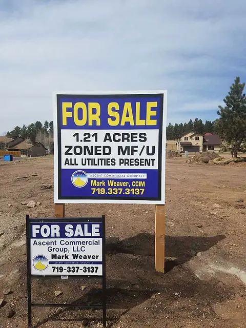 Land for-sale signs on wood posts