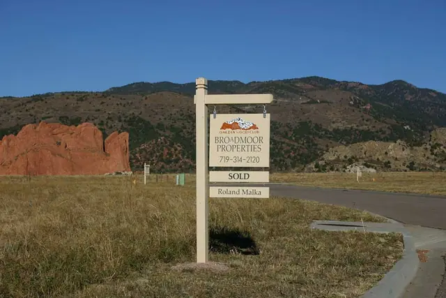Real estate post sign on open land