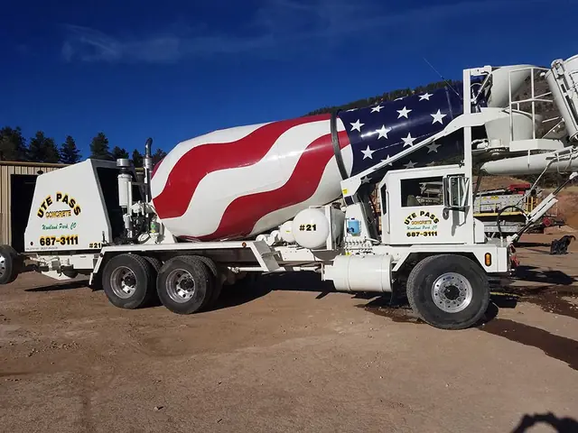 Concrete mixer with American flag wrap