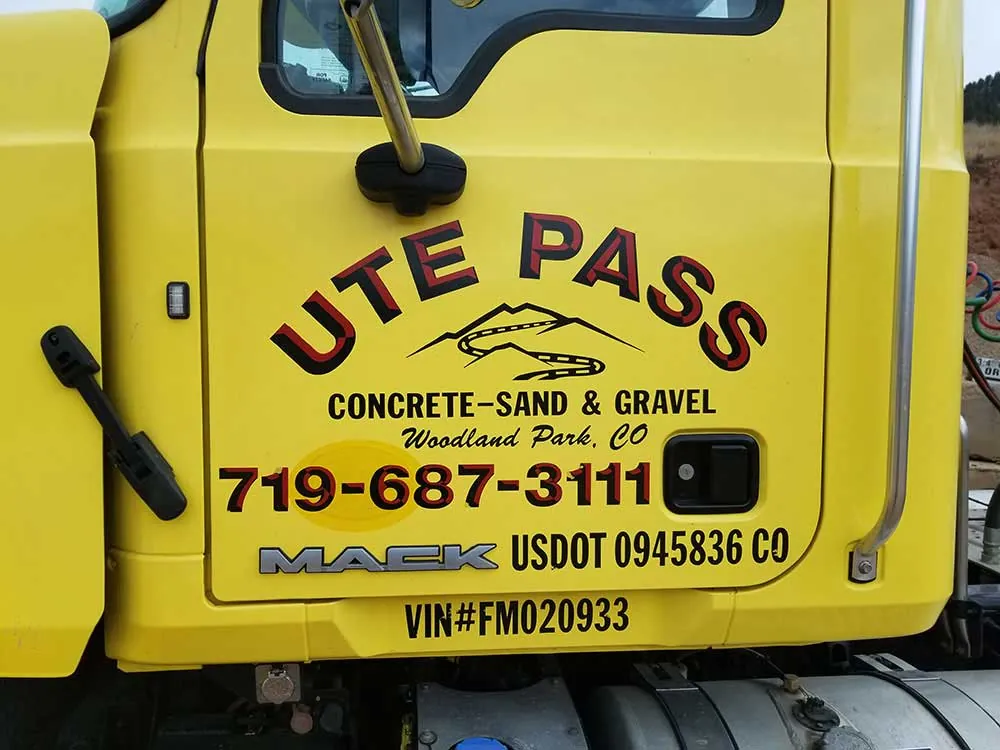 Ute Pass Concrete truck door with USDOT number