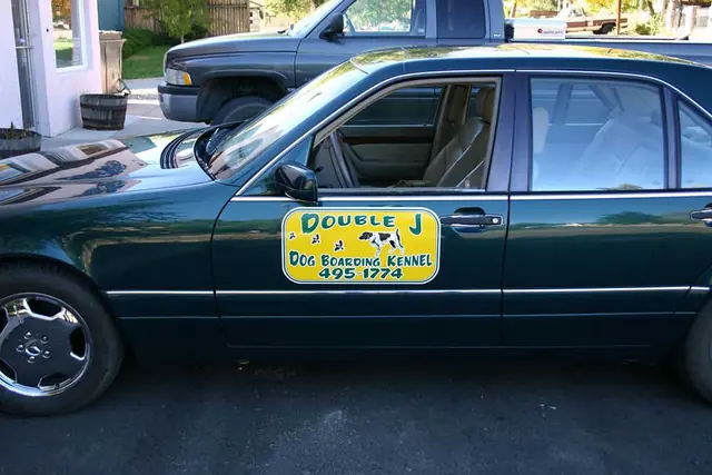 Sedan with magnetic door sign