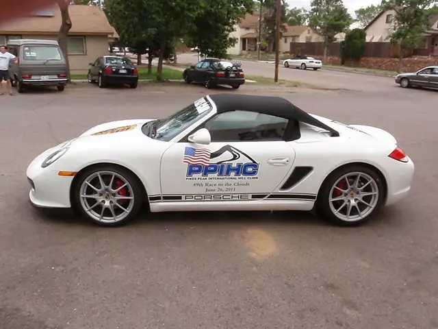 White sports car with logo graphics