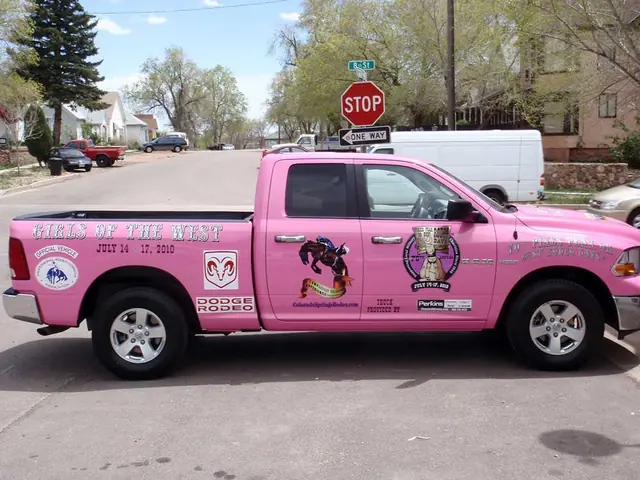Pink pickup with custom graphics